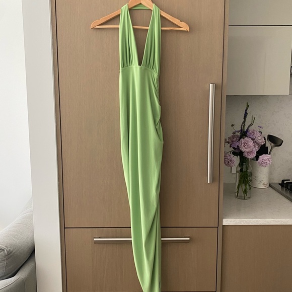 Norma Kamali Halter Side Drape Gown Gemini Green - Picture 7 of 11